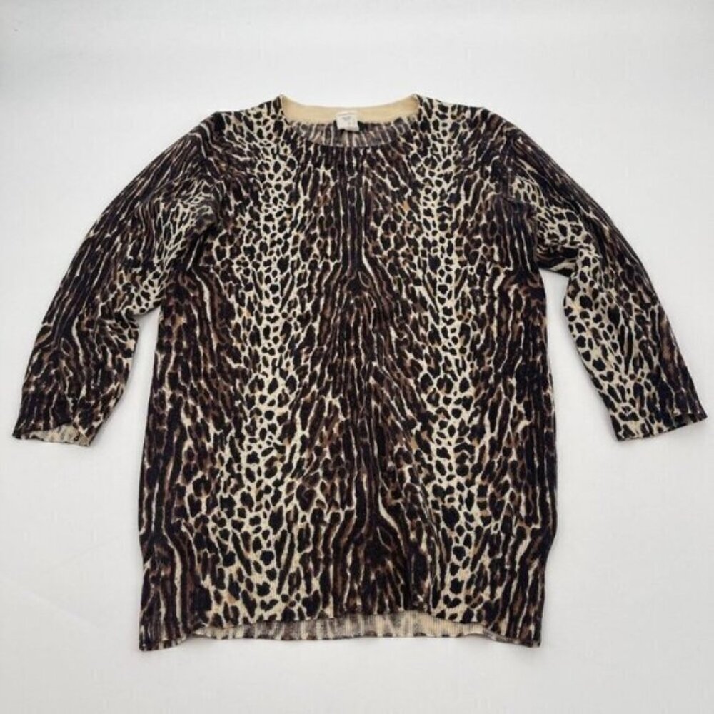J Crew Womens Sweater XS Animal Print Casual Merino Wool Preppy Pullover Knit